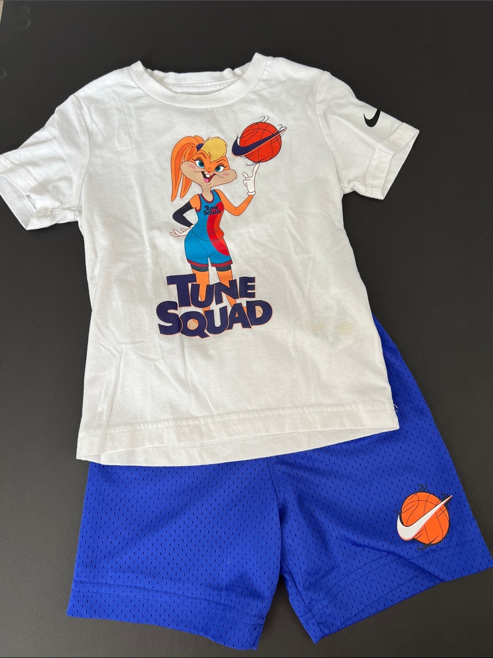 Nike White Tee with Tune Squad Graphic & Blue Mesh Shorts